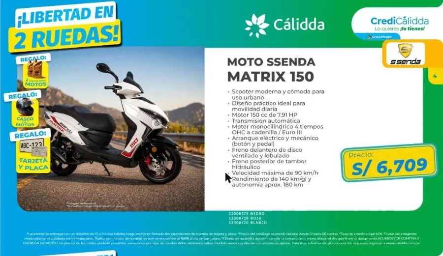 Página de producto catálogo de motos